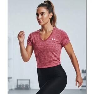 UNDER ARMOUR Red Heatgear Short Sleeved V-neck Workout Tee Small